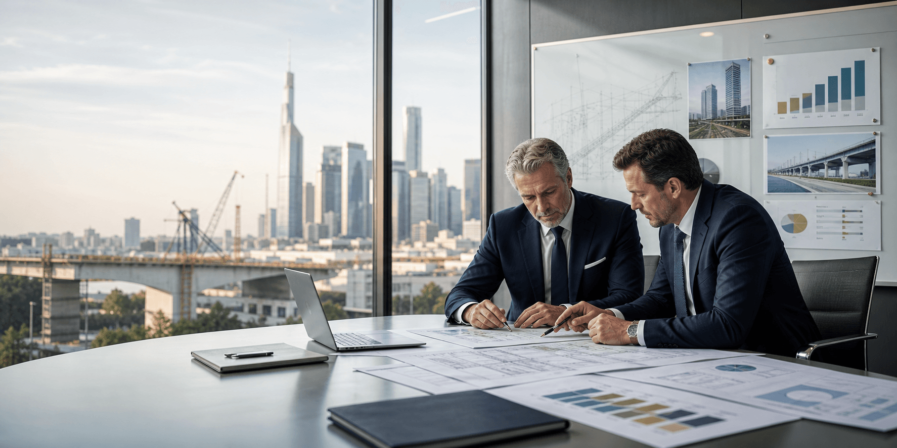 Financial advisors reviewing project finance plans